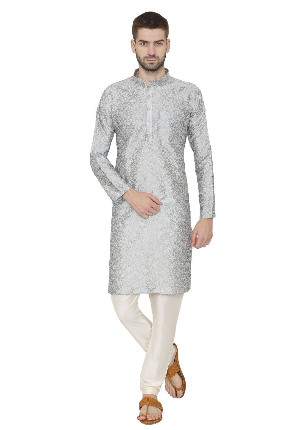 Banarasi Art Silk Grey Kurta Pajama
