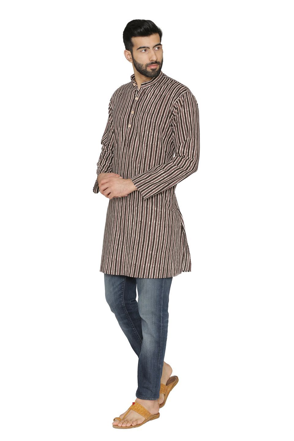 100% Jaipur Cotton Brown Long Indian Kurta