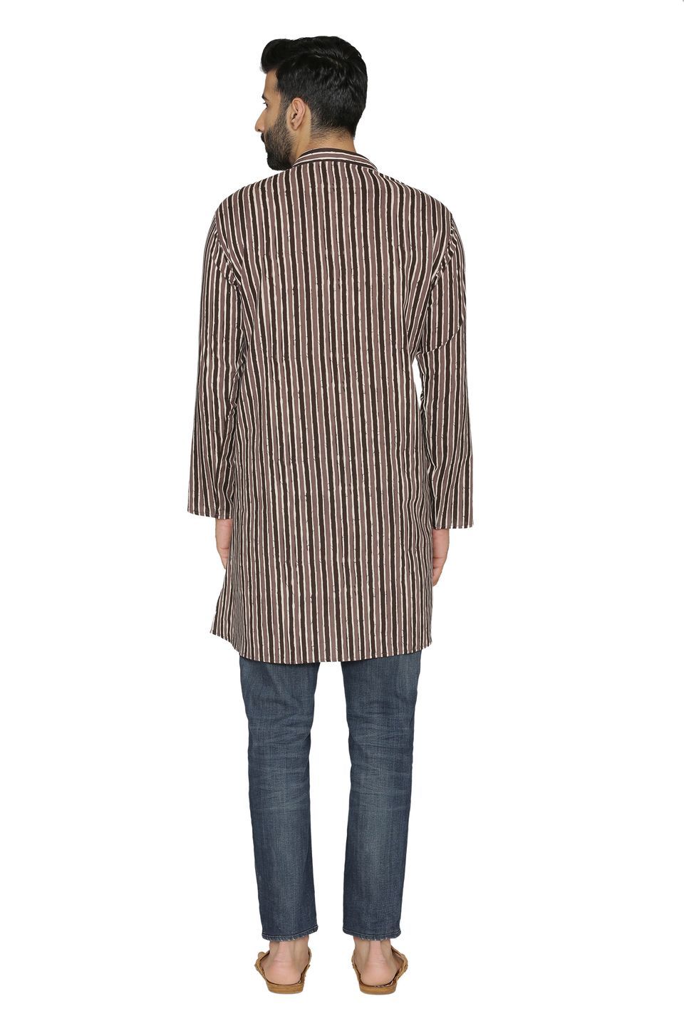 100% Jaipur Cotton Brown Long Indian Kurta