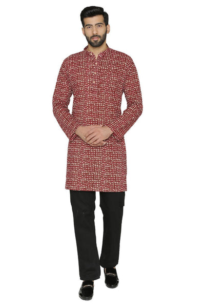 100% Jaipur Cotton Red Long Indian Kurta