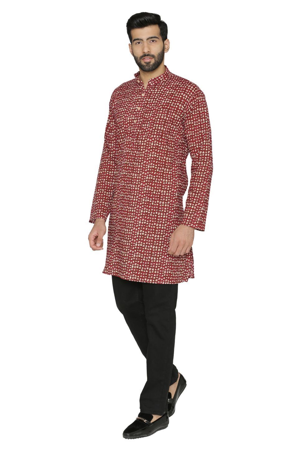 100% Jaipur Cotton Red Long Indian Kurta