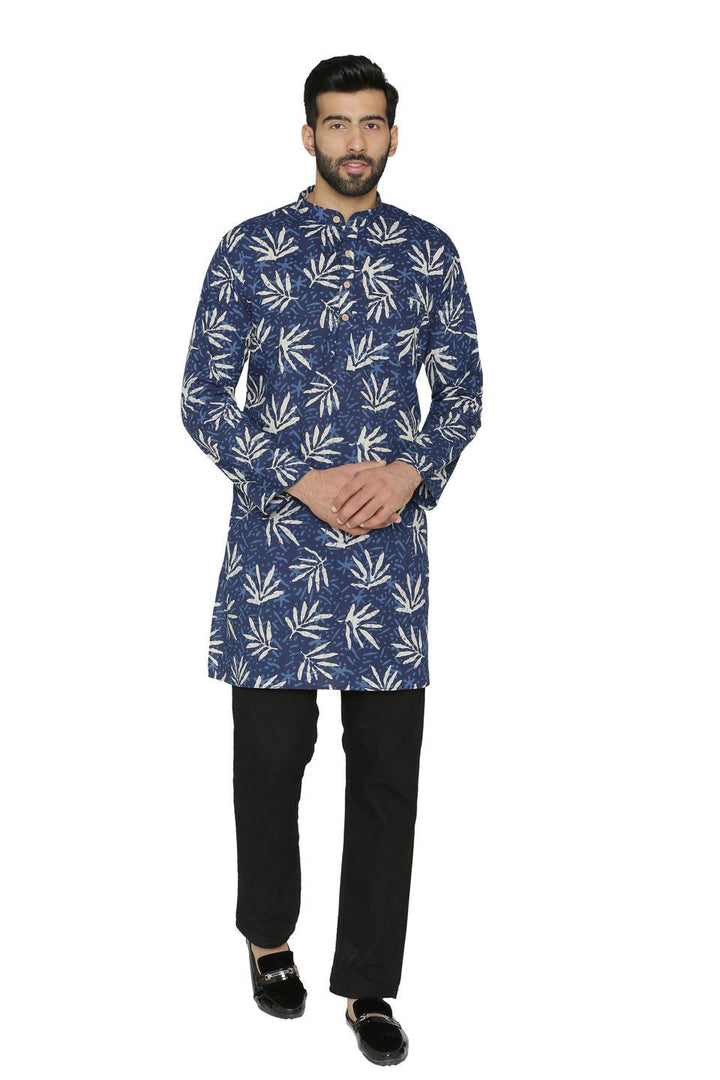100% Jaipur Cotton Blue Long Indian Kurta