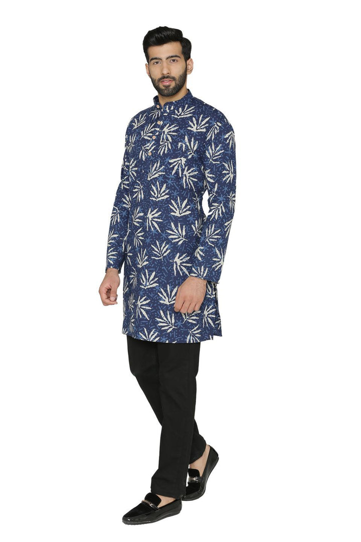 100% Jaipur Cotton Blue Long Indian Kurta
