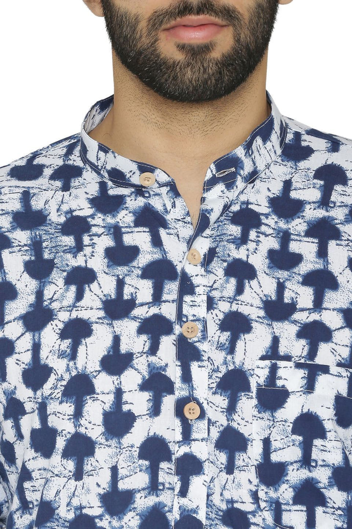 100% Jaipur Cotton Blue Long Indian Kurta