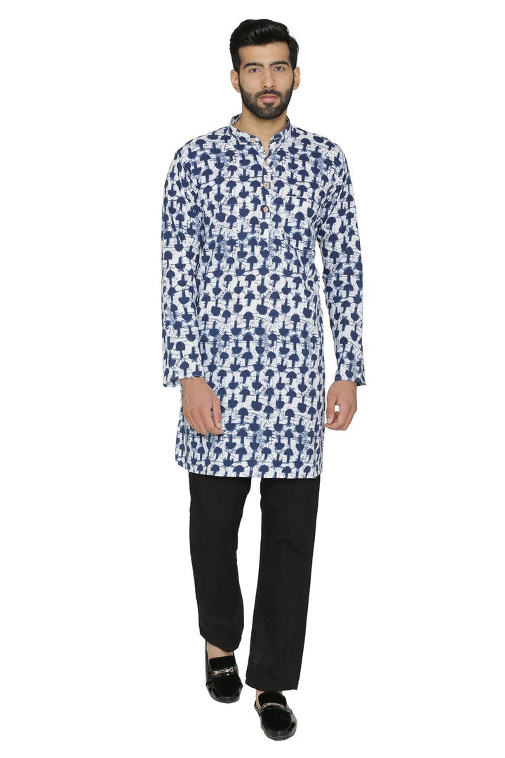 100% Jaipur Cotton Blue Long Indian Kurta