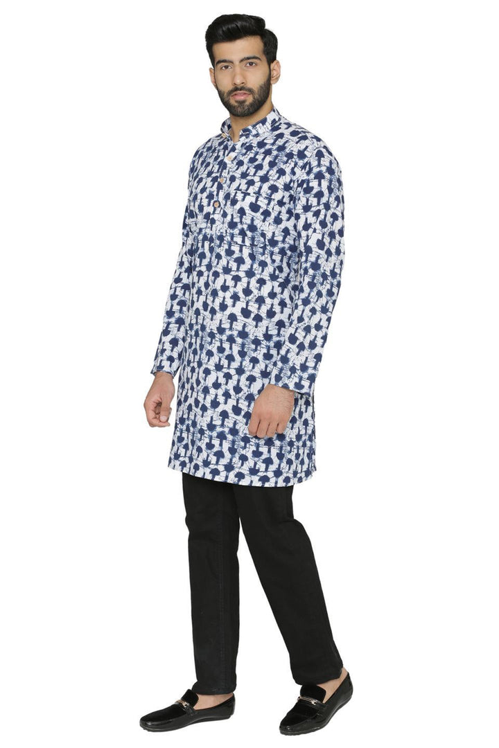 100% Jaipur Cotton Blue Long Indian Kurta