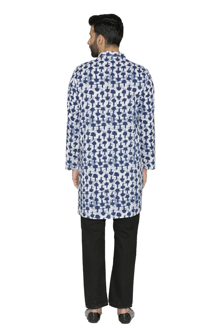 100% Jaipur Cotton Blue Long Indian Kurta