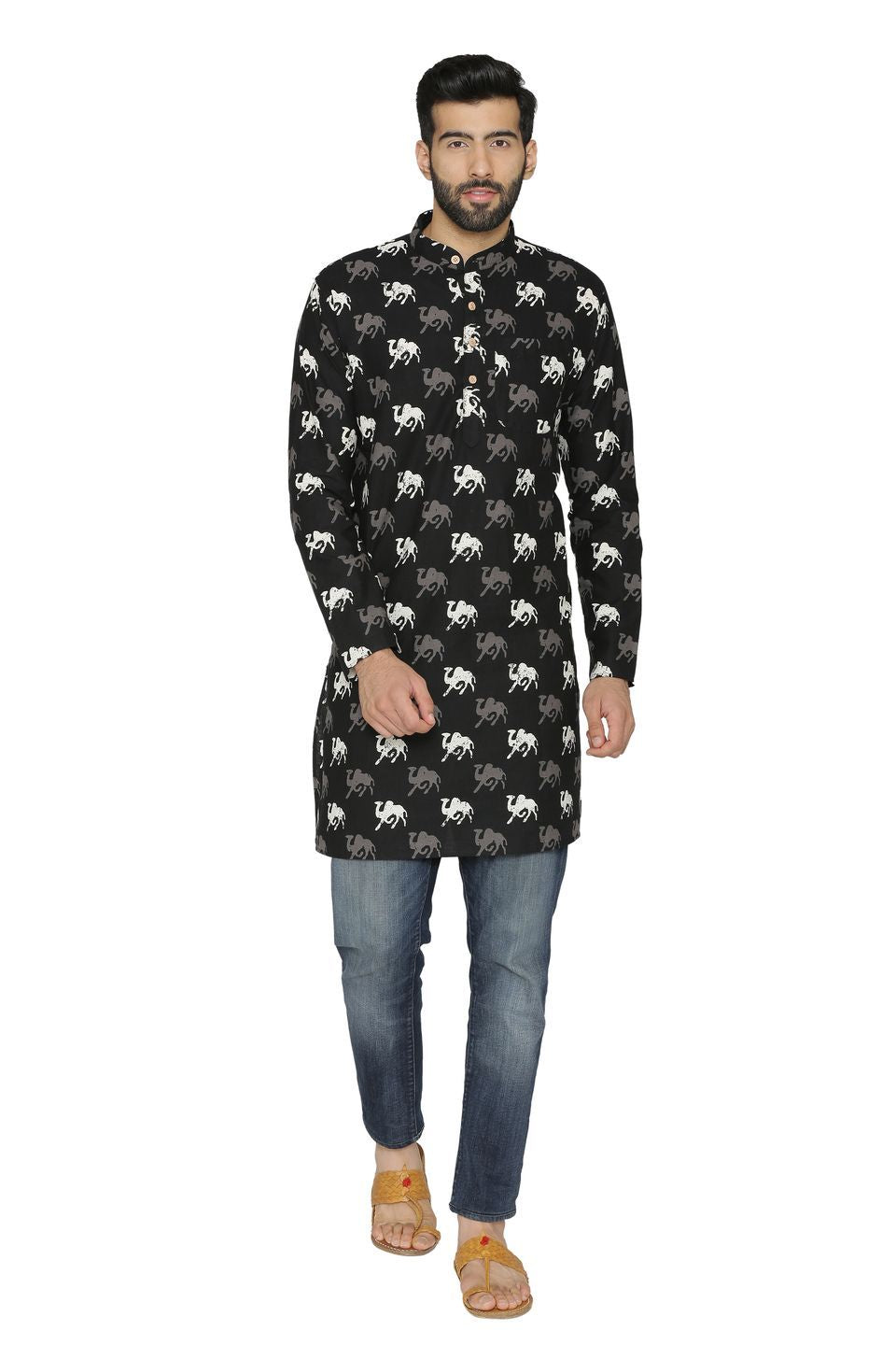 100% Jaipur Cotton Black  Long Indian Kurta