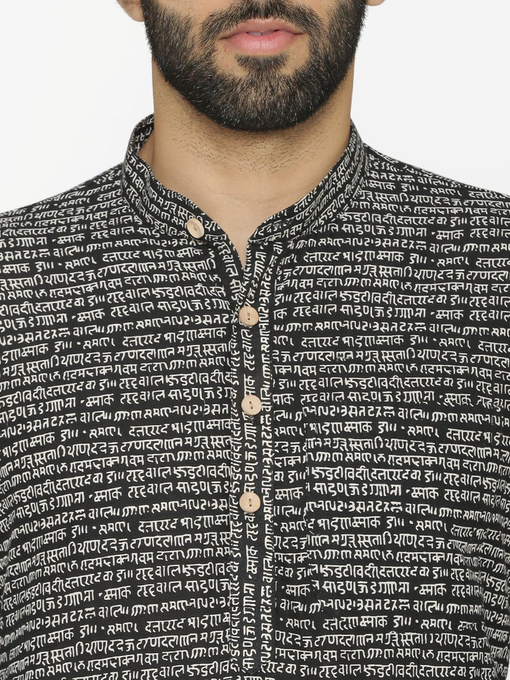 100% Jaipur Cotton Black Long Indian Kurta