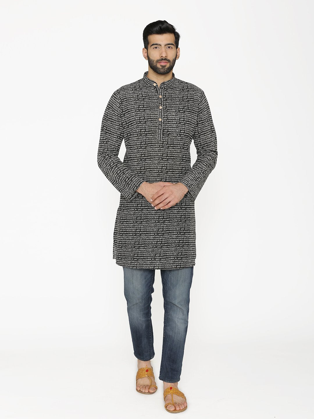 100% Jaipur Cotton Black Long Indian Kurta