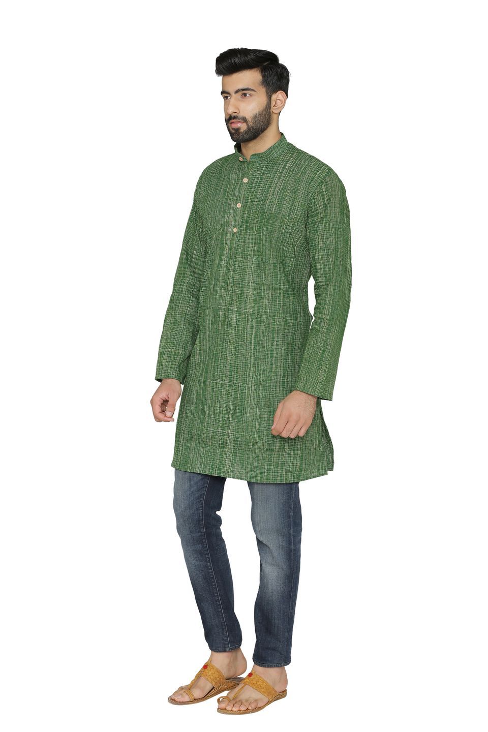 100% Jaipur Cotton Green Long Indian Kurta