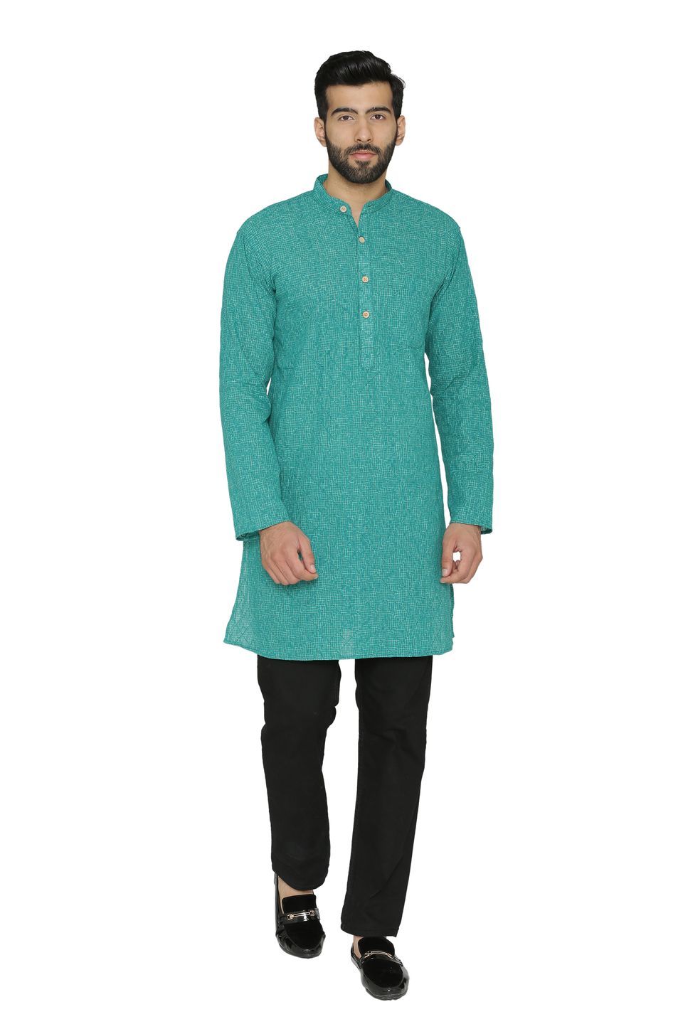 100% Jaipur Cotton Blue Long Indian Kurta