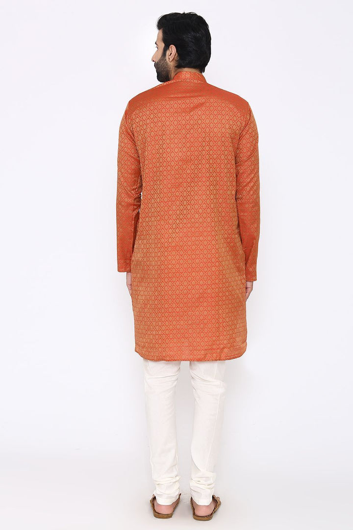 Banarasi Art Silk Cotton Blend Orange Long Kurta