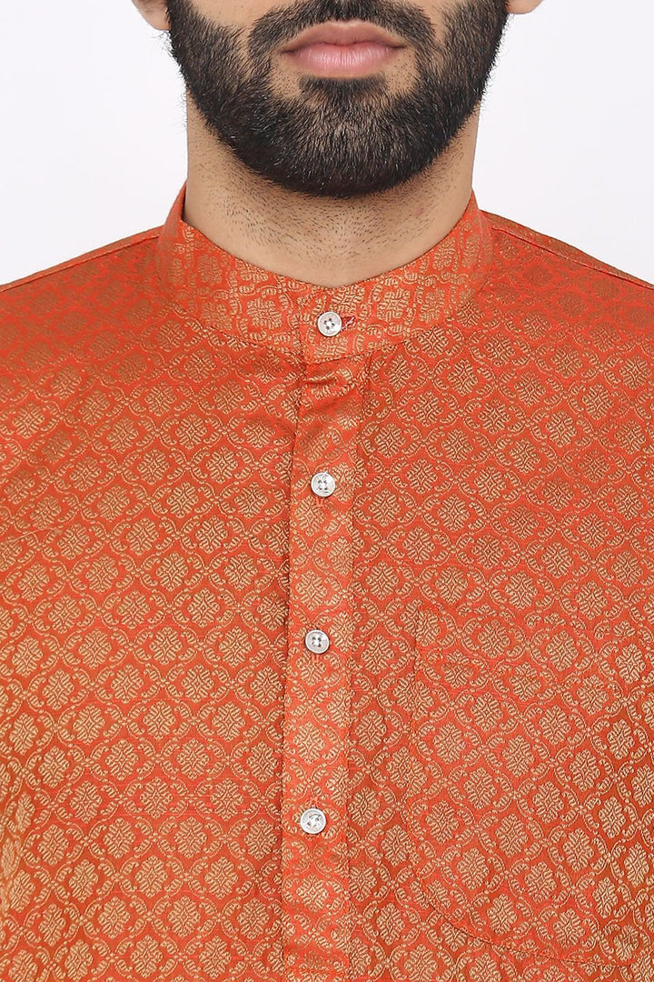 Banarasi Art Silk Cotton Blend Orange Long Kurta