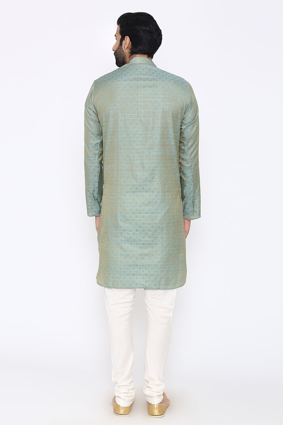Banarasi Art Silk Cotton Blend Blue Long Kurta