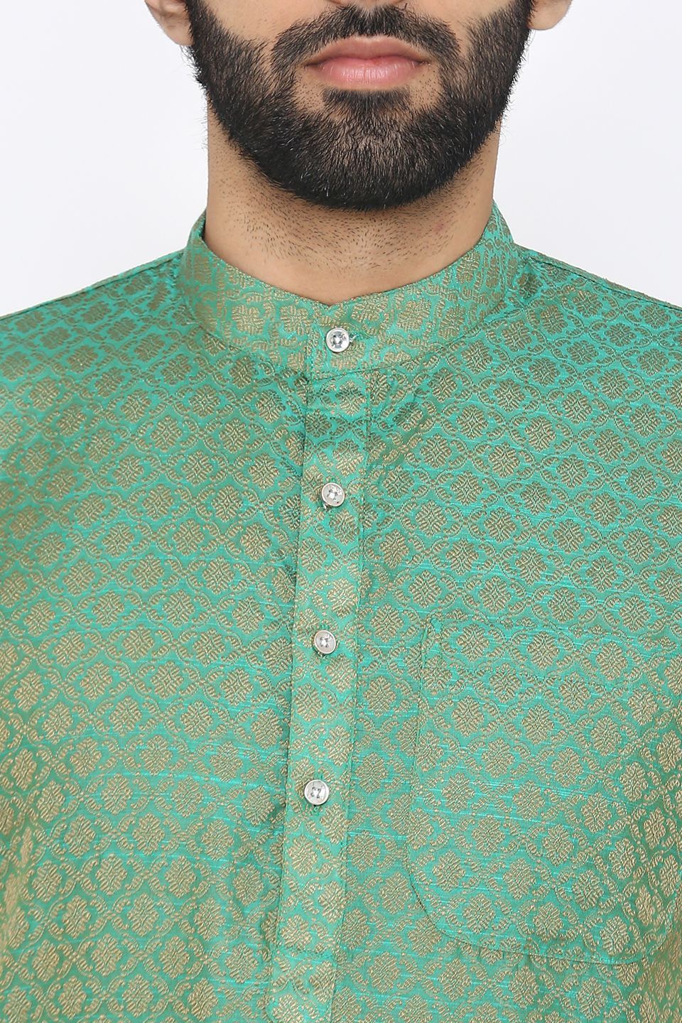 Banarasi Art Silk Cotton Blend Green Long Kurta