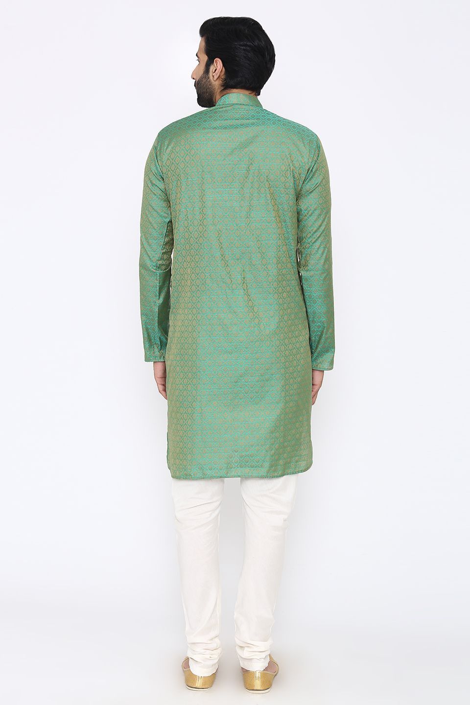 Banarasi Art Silk Cotton Blend Green Long Kurta