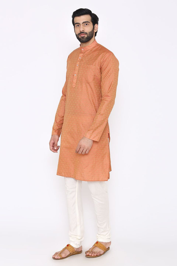 Banarasi Art Silk Cotton Blend Orange Long Kurta