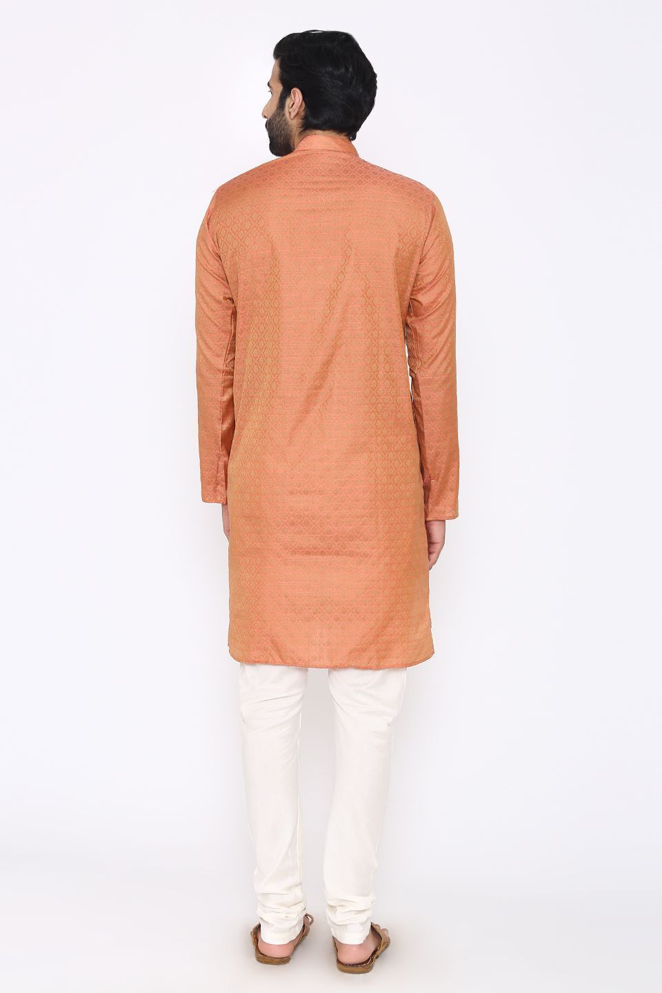 Banarasi Art Silk Cotton Blend Orange Long Kurta