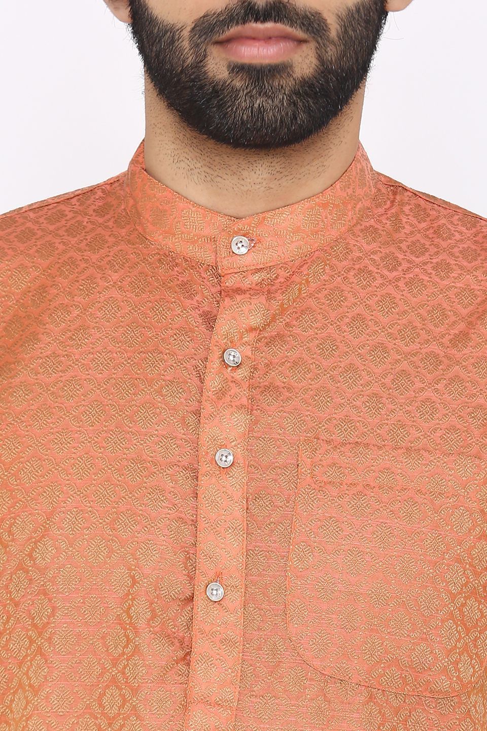 Banarasi Art Silk Cotton Blend Orange Long Kurta