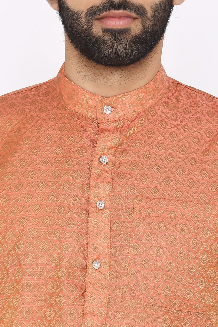 Banarasi Art Silk Cotton Blend Orange Long Kurta