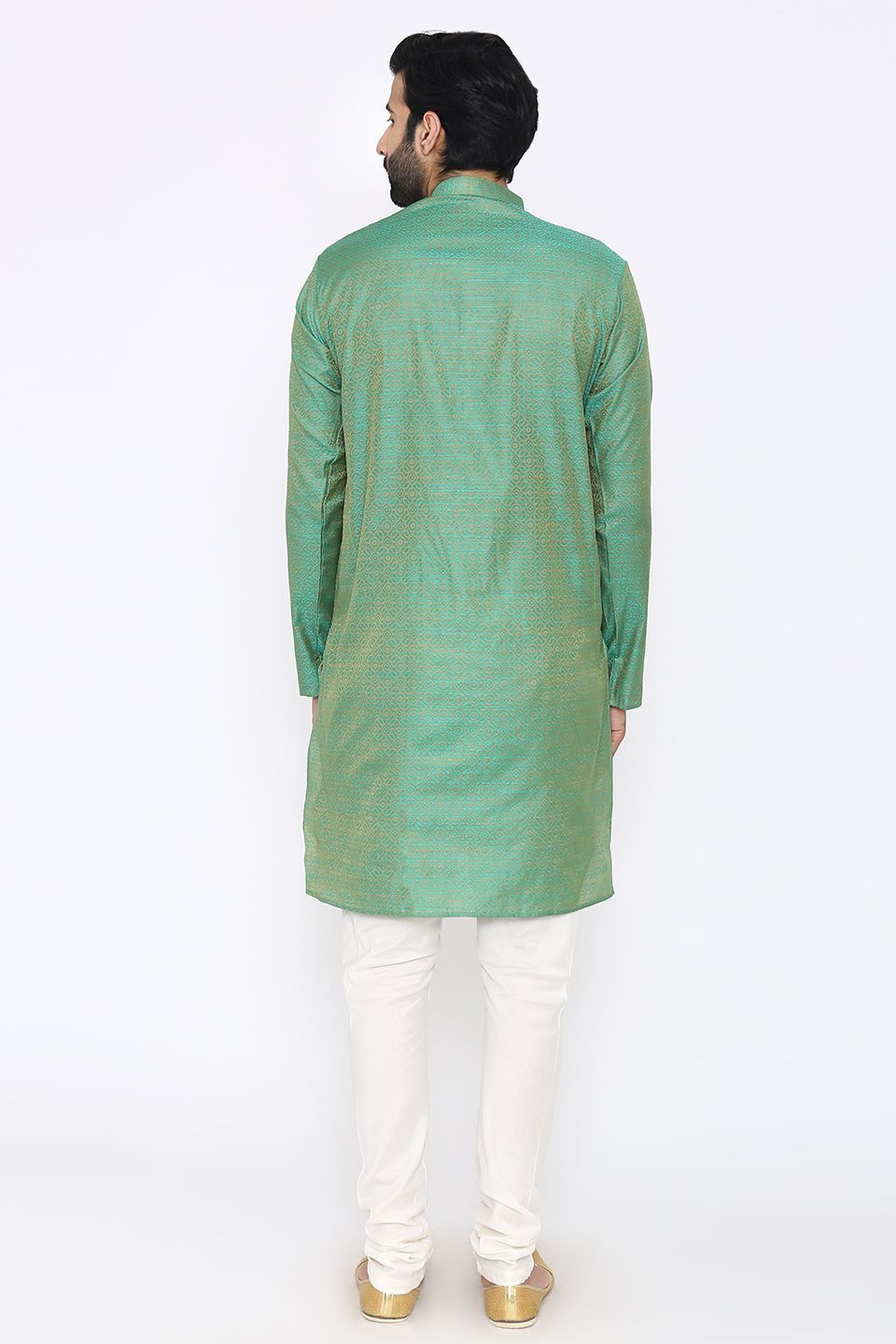 Banarasi Art Silk Cotton Blend Green Long Kurta