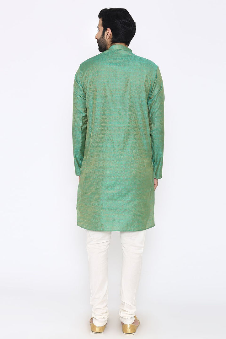 Banarasi Art Silk Cotton Blend Green Long Kurta