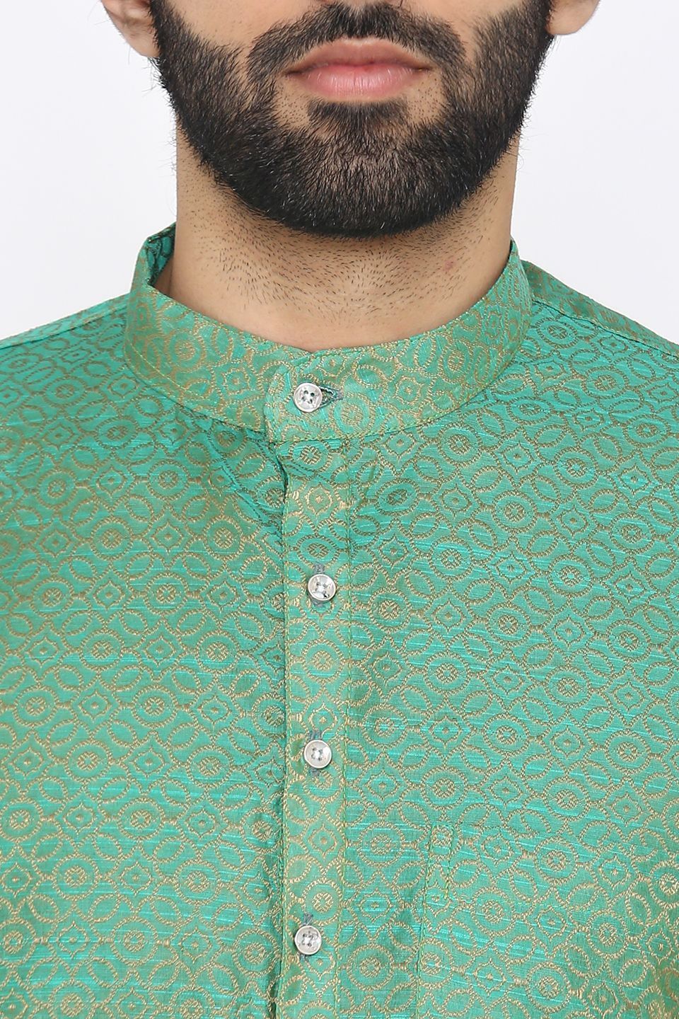 Banarasi Art Silk Cotton Blend Green Long Kurta