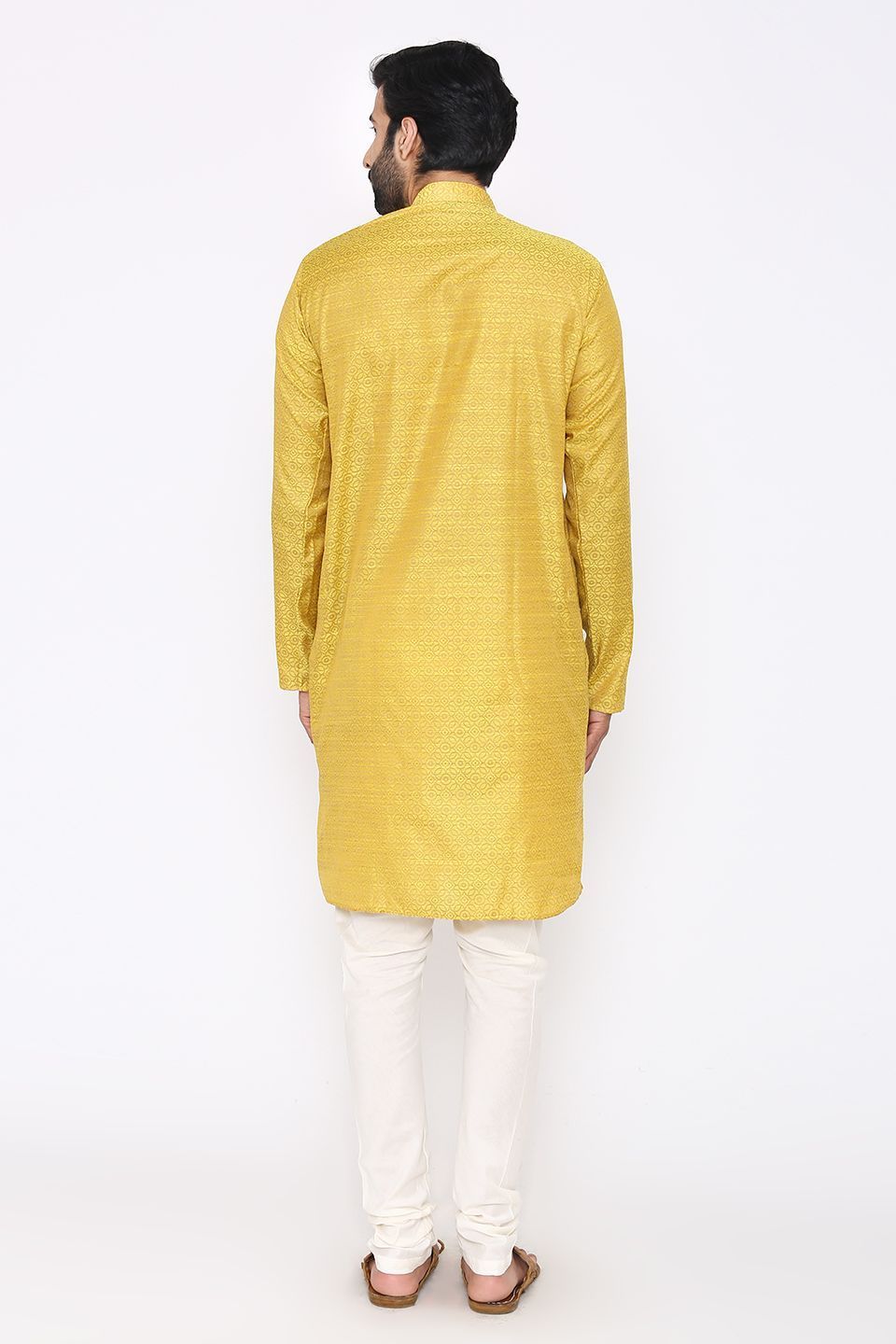 Banarasi Art Silk Cotton Blend Yellow Long Kurta