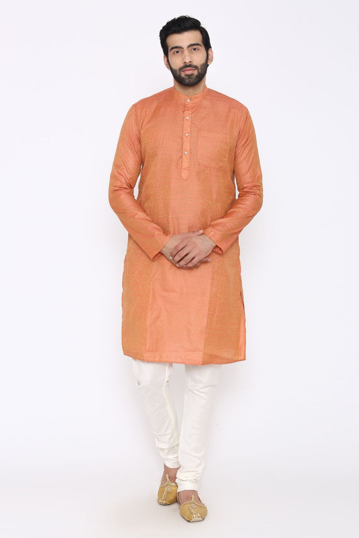 Banarasi Art Silk Cotton Blend Orange Long Kurta