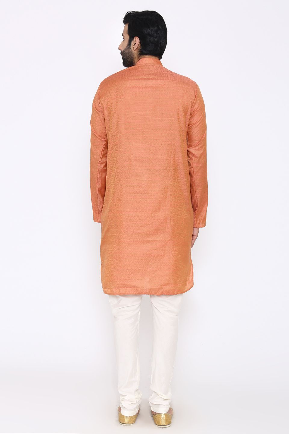 Banarasi Art Silk Cotton Blend Orange Long Kurta