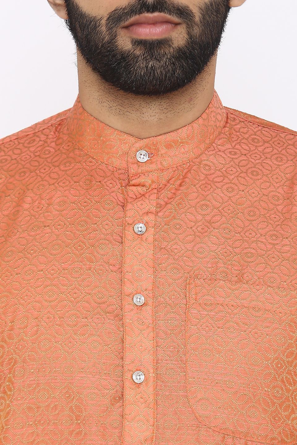 Banarasi Art Silk Cotton Blend Orange Long Kurta
