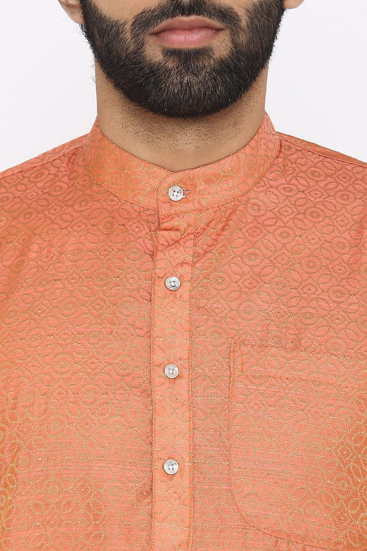 Banarasi Art Silk Cotton Blend Orange Long Kurta