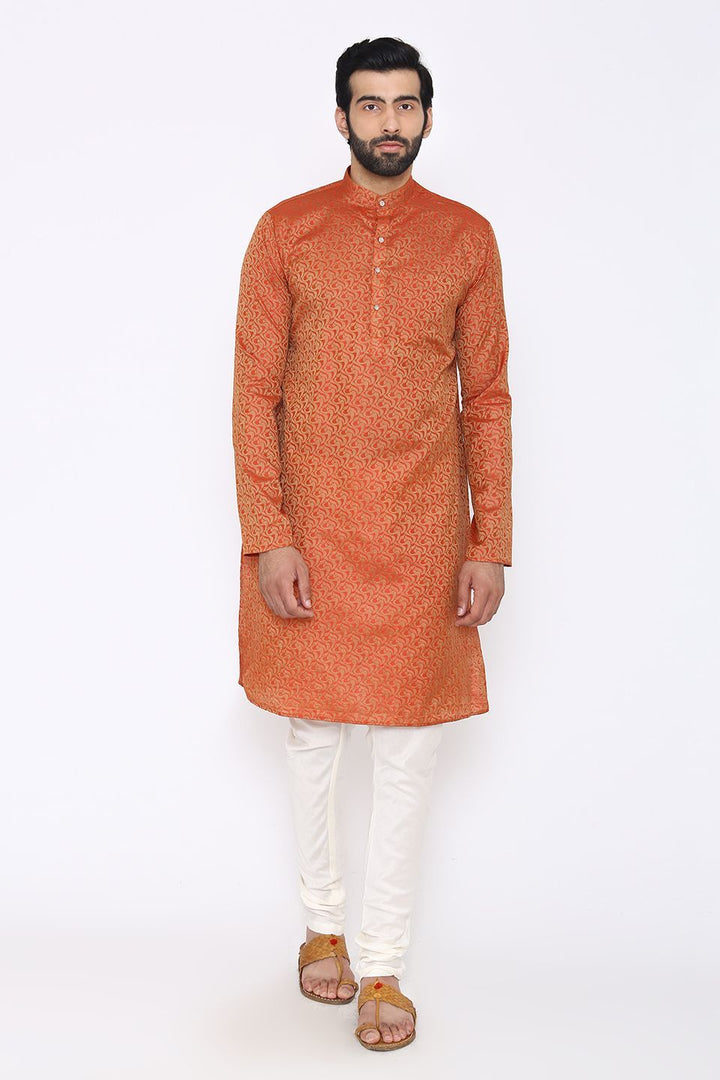 Banarasi Art Silk Cotton Blend Red Long Kurta