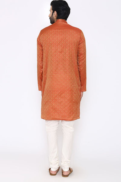 Banarasi Art Silk Cotton Blend Red Long Kurta