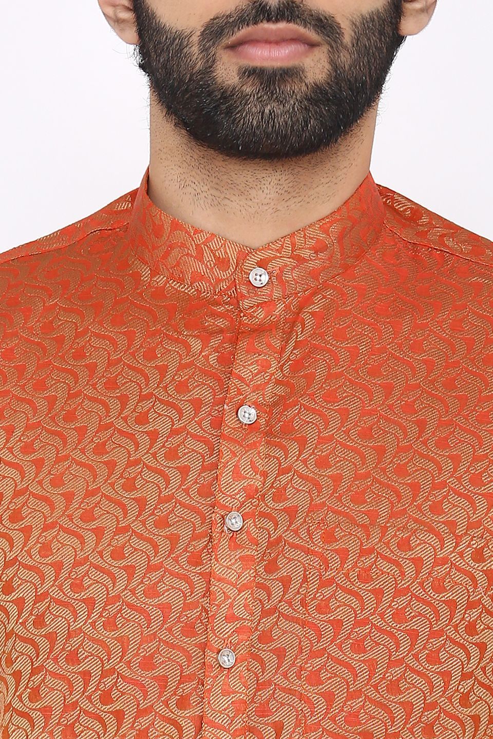 Banarasi Art Silk Cotton Blend Red Long Kurta