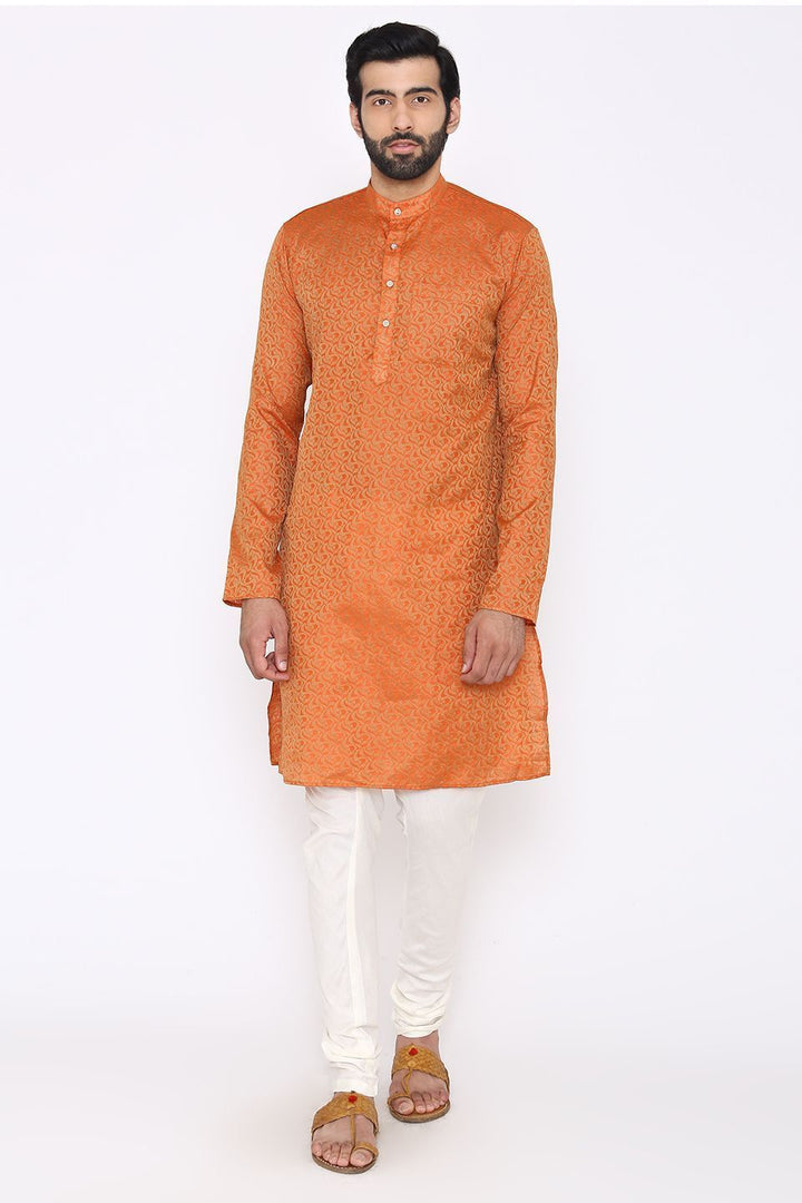 Banarasi Art Silk Cotton Blend Orange Long Kurta