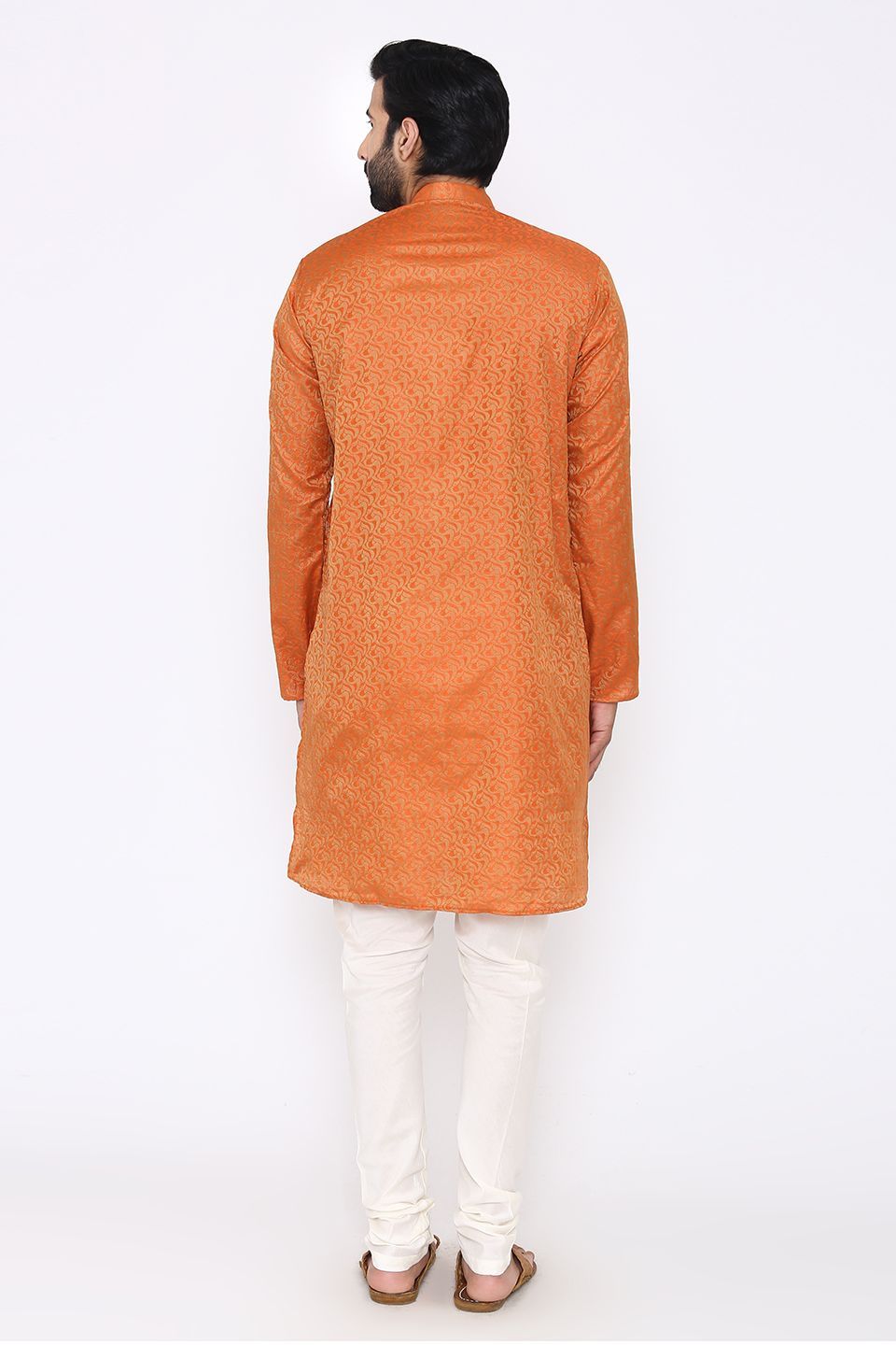 Banarasi Art Silk Cotton Blend Orange Long Kurta