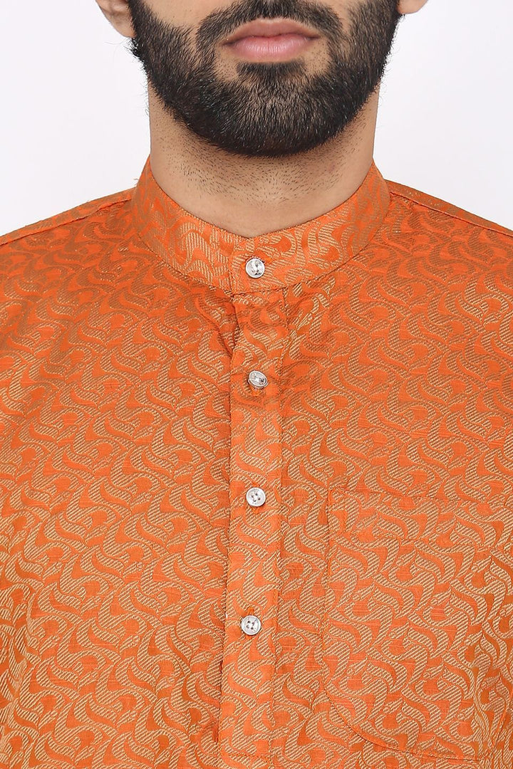 Banarasi Art Silk Cotton Blend Orange Long Kurta