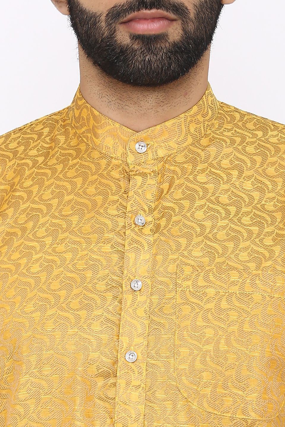 Banarasi Art Silk Cotton Blend Yellow Long Kurta