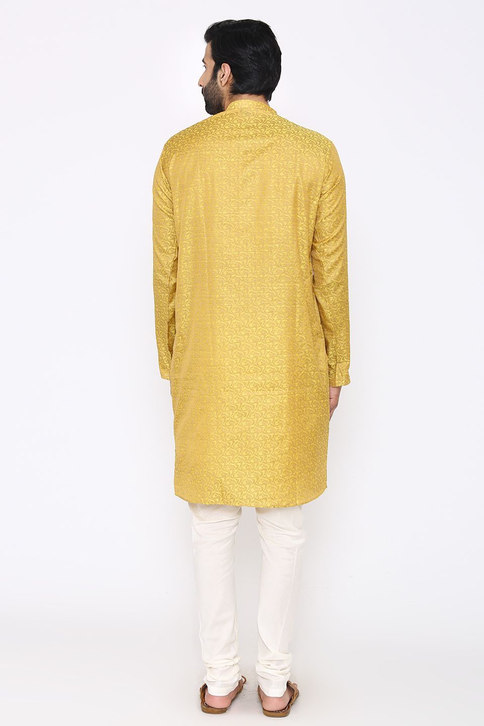 Banarasi Art Silk Cotton Blend Yellow Long Kurta