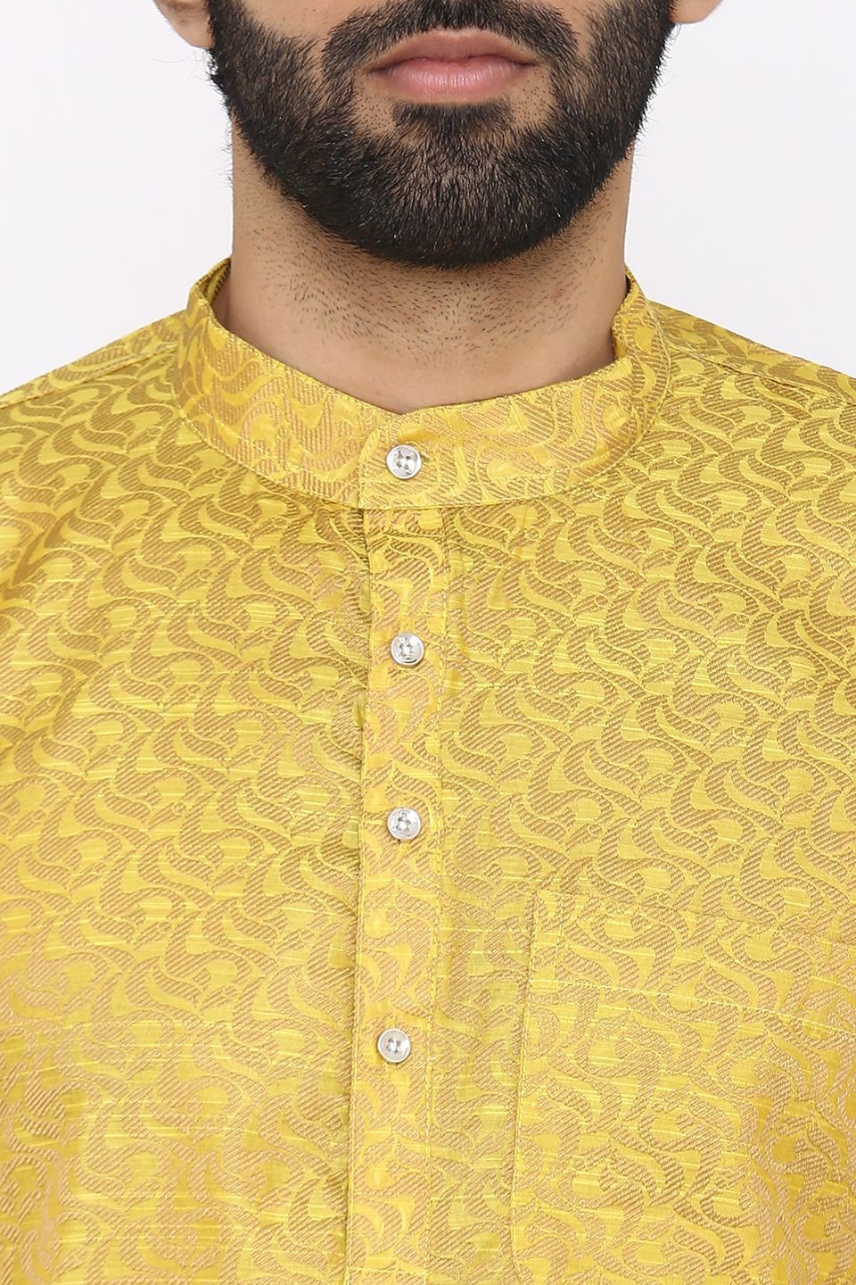 Banarasi Art Silk Cotton Blend Yellow Long Kurta