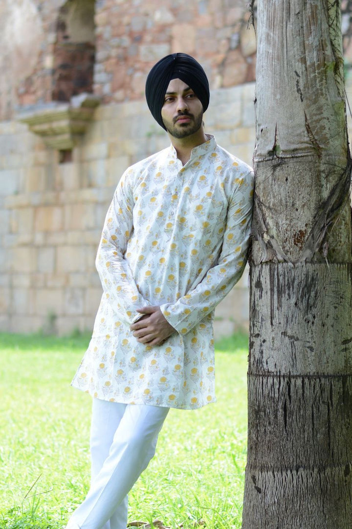 Jaipur 100% Cotton Yellow Long Kurta Pajama