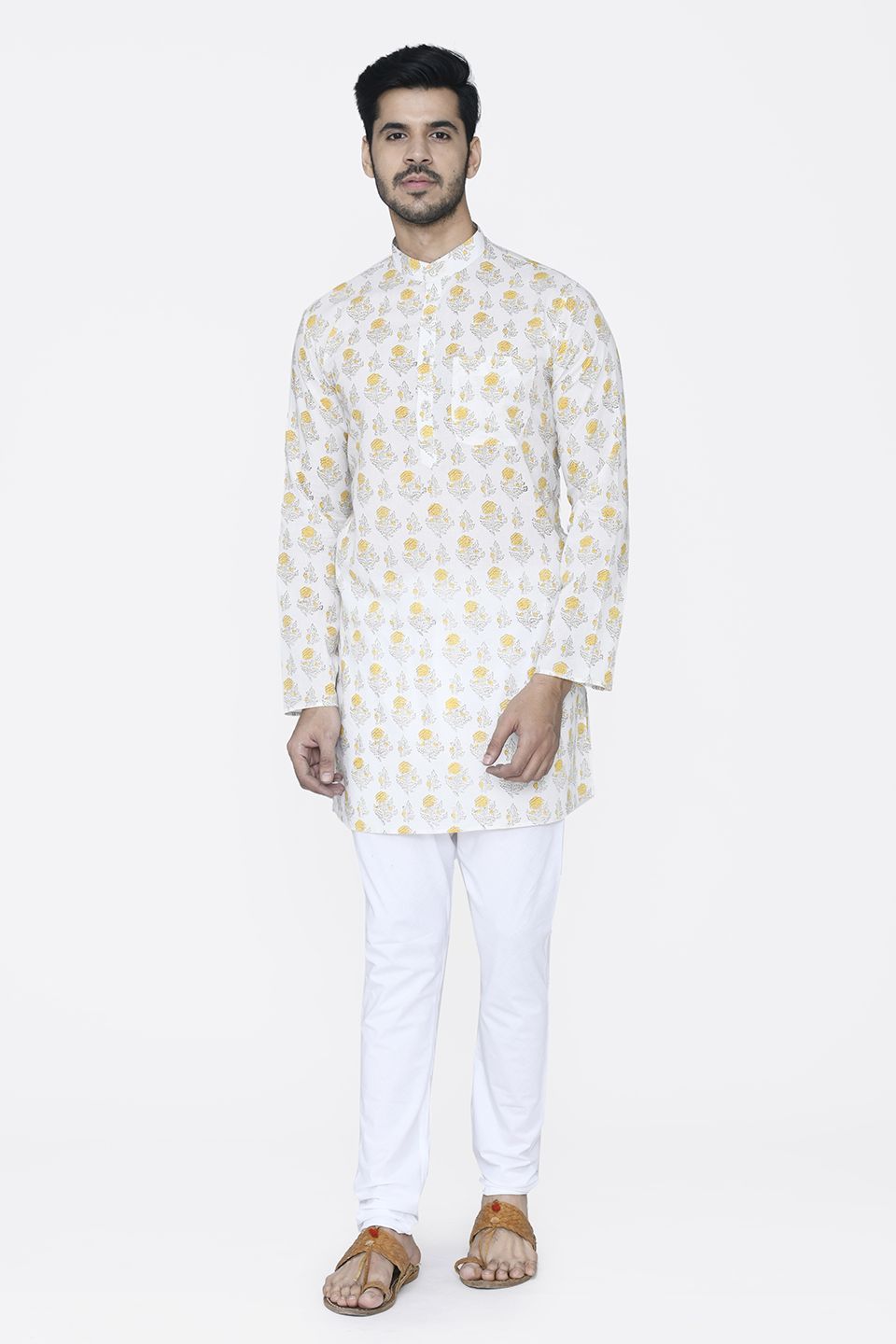 Jaipur 100% Cotton Yellow Long Kurta Pajama