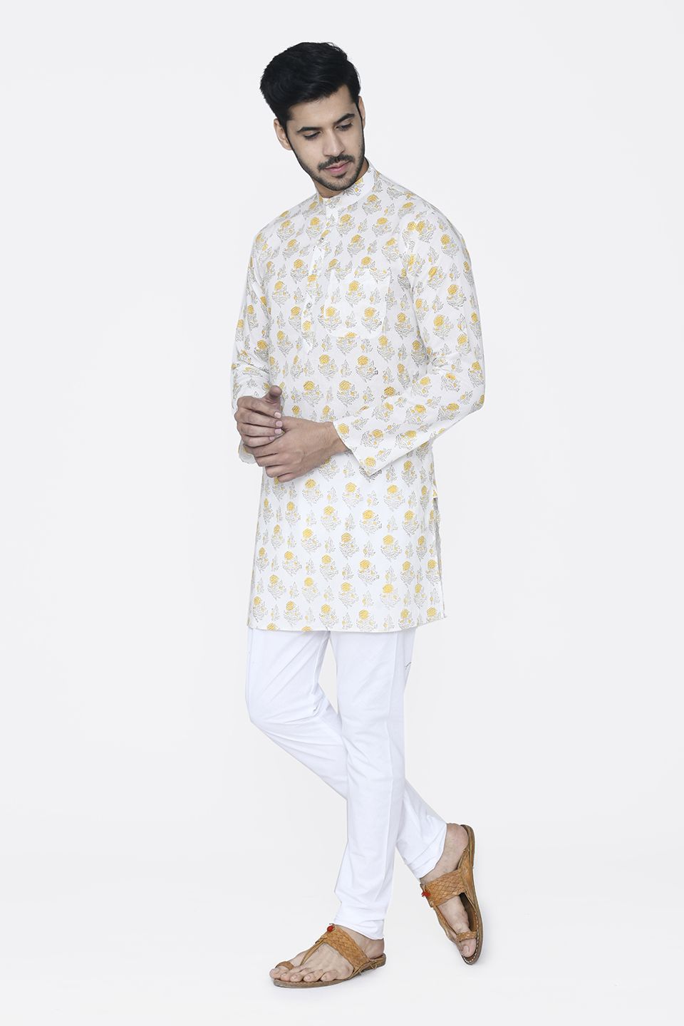 Jaipur 100% Cotton Yellow Long Kurta Pajama