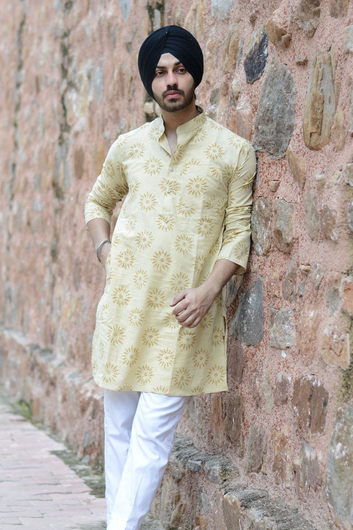 Jaipur 100% Cotton Yellow Long Kurta Pajama