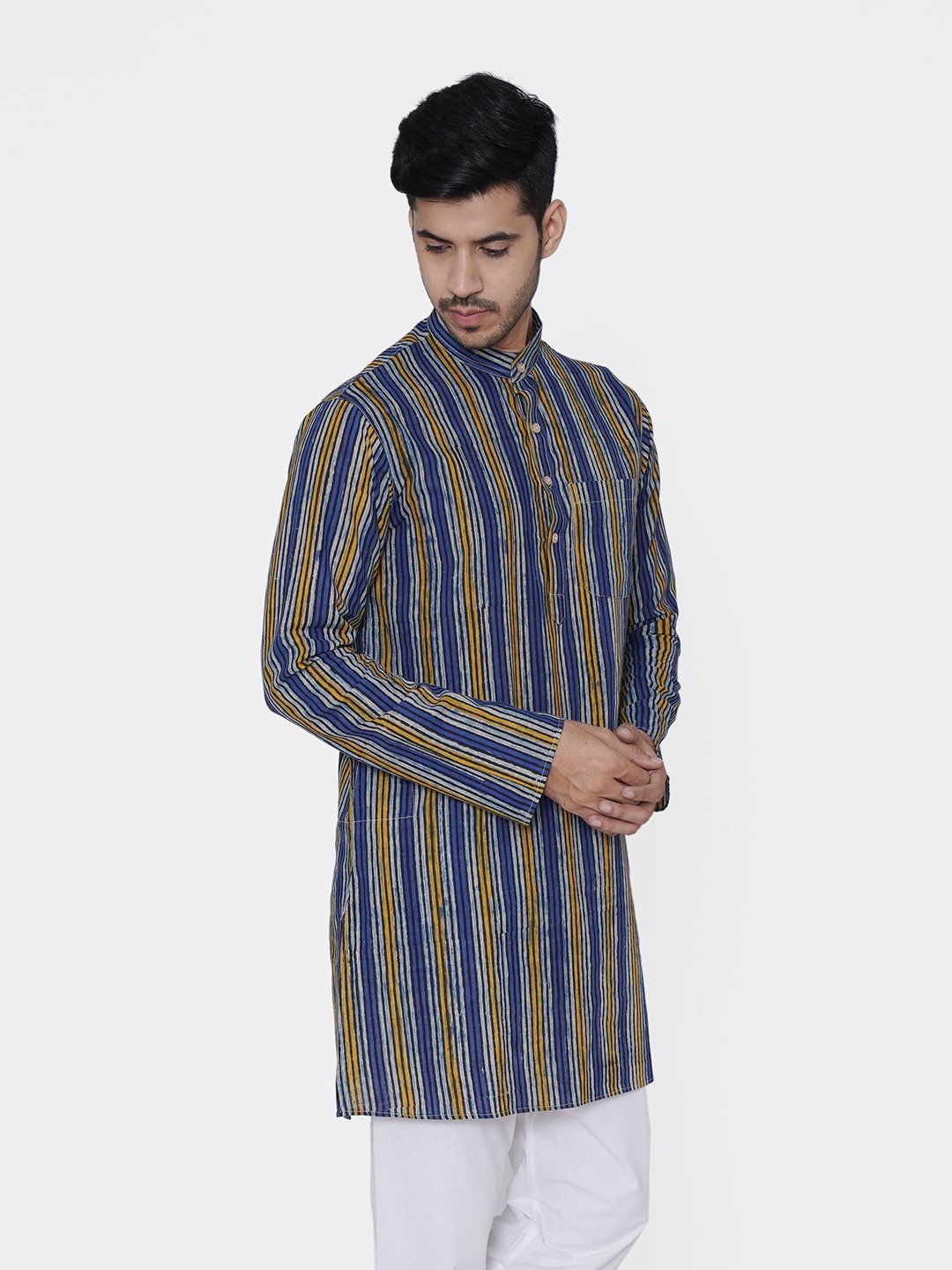 WINTAGE Men's Jaipur Cotton Festive and Casual Long Indian Kurta Sleepset: Multicolor