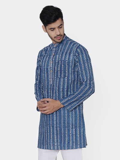 WINTAGE Men's Jaipur Cotton Festive and Casual Long Indian Kurta Sleepset: Blue