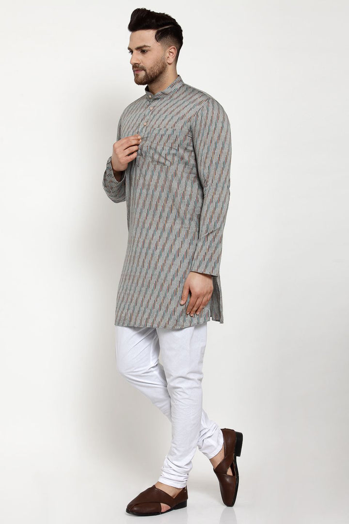 Wintage Men's Jaipur Cotton Festive and Casual Long Indian Kurta Sleepset: Grey