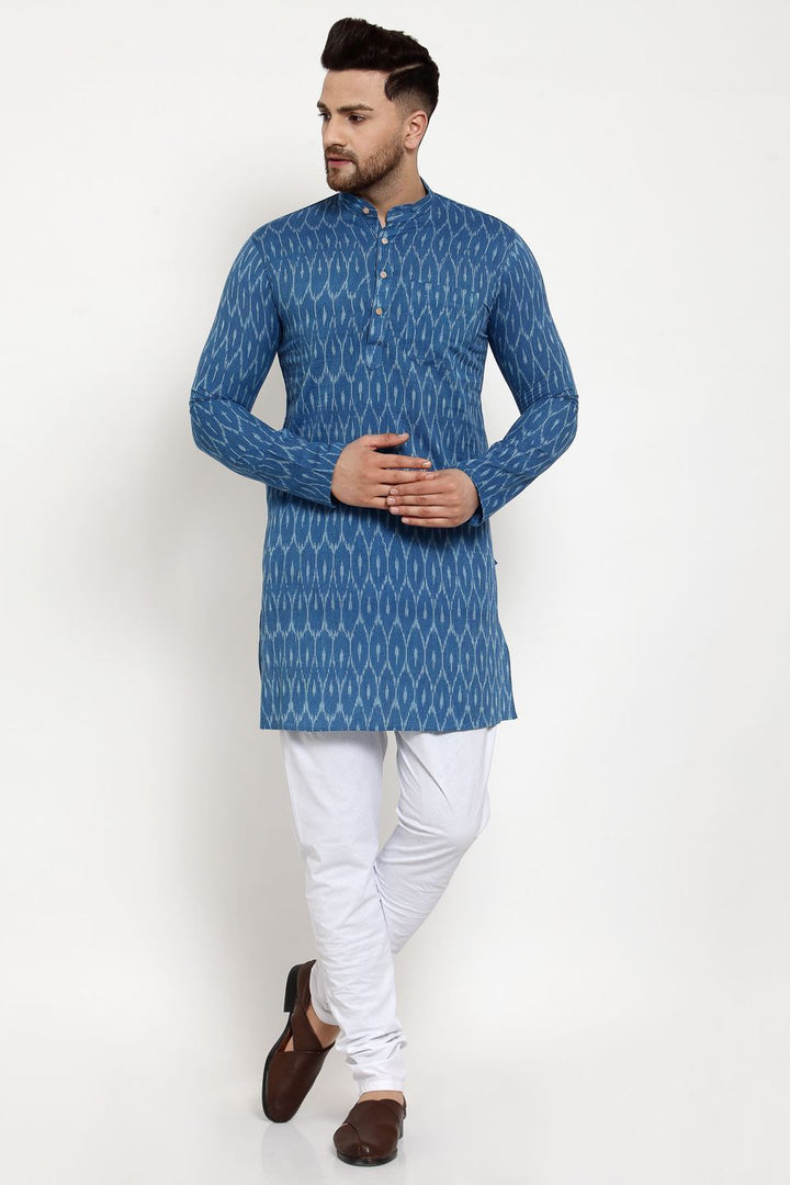 WINTAGE Men's Jaipur Cotton Festive and Casual Long Indian Kurta Sleepset: Blue